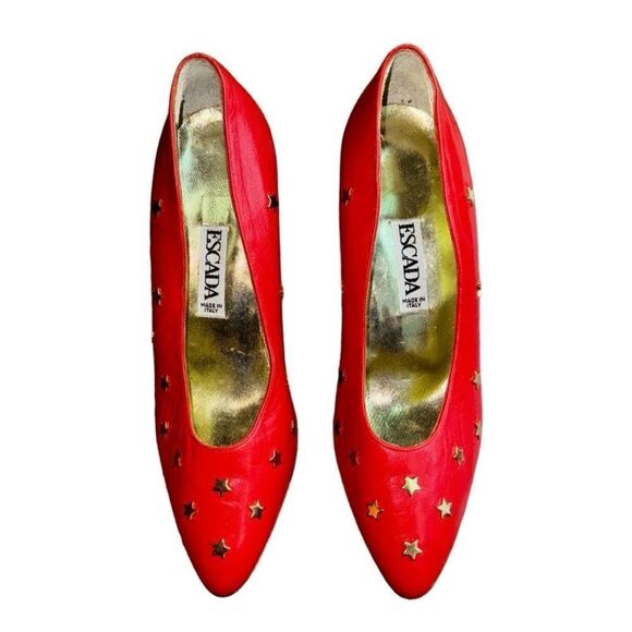 Vintage ESCADA Pump Heels w/ Red + Gold Stars  - Size 7 (Flaw) - Picture 1 of 8